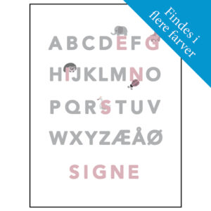 ABC plakat med navn - rosa